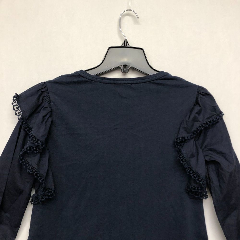 J. CREW Embroidered Ruffle Sleeve Top Blouse Navy Blue Size Extra Small M115 -22 - Picture 12 of 13